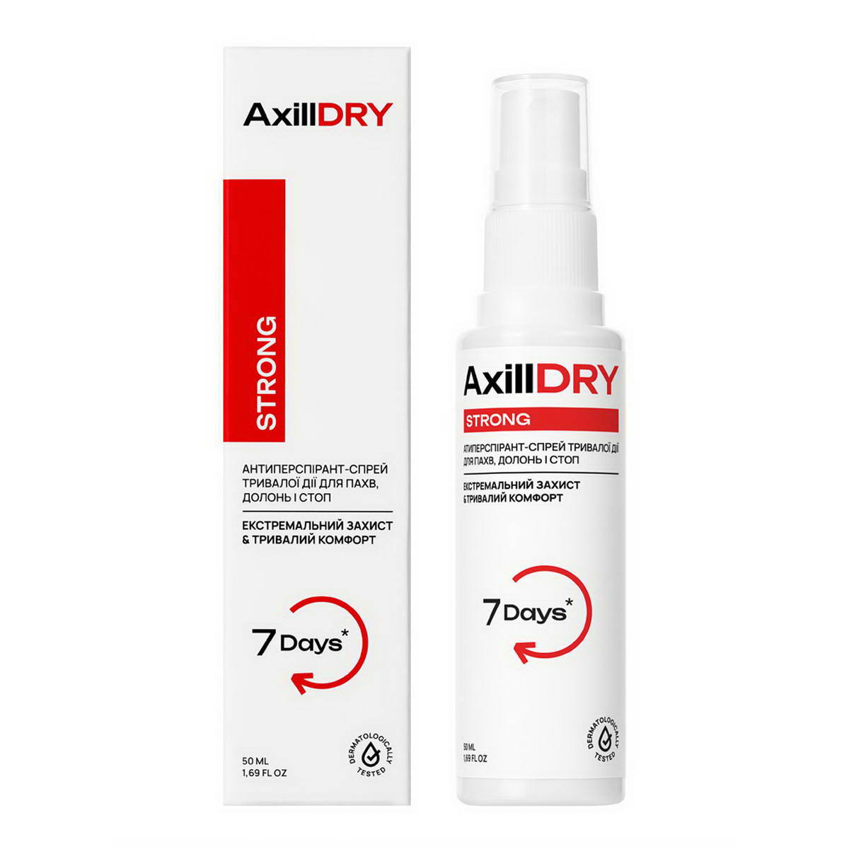 Антиперспірант-спрей тривалої дії для пахв, долонь і стоп AxillDRY Strong до 7 днів 50 мл
