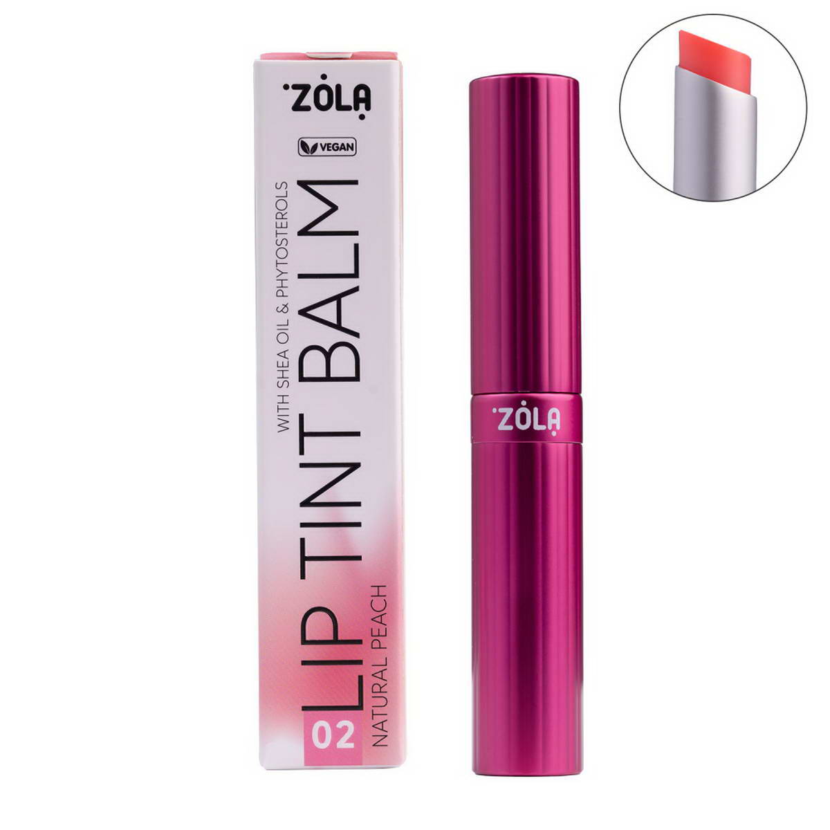 Zola Бальзам для губ відтінковий Lip Tint Balm 02 Peach Natural